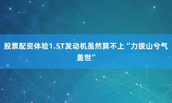 股票配资体验1.5T发动机虽然算不上“力拔山兮气盖世”